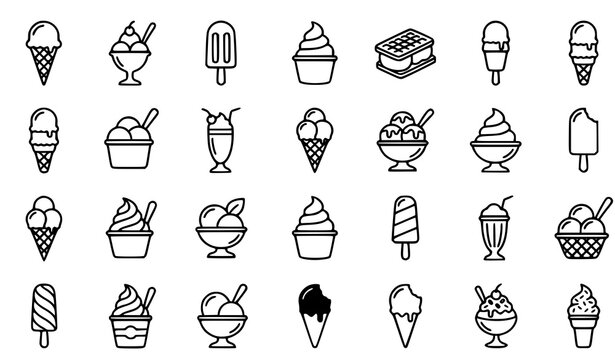 Modern black and white ice cream outline icon set with frozen dessert vector collection
Keywords: