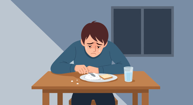 A Person's Melancholy During a Meal Symbolizes Sadness and Existential Despair Emotions