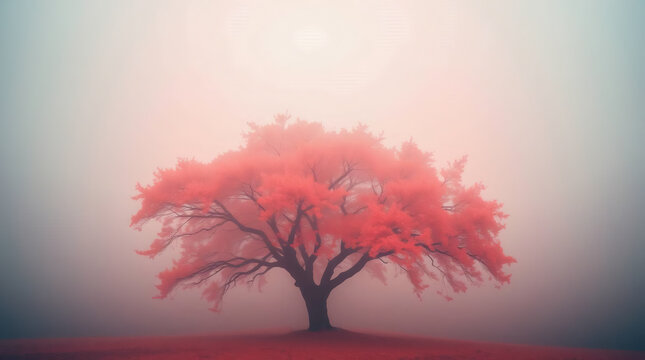 4k desktop fantasy wallpaper Adorable and Charming colorful tree, thick foggy surroundings, low visibility