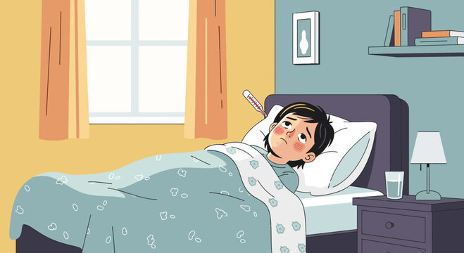 A Sick Child Being Watched Sleeping Due to High Fever Under the Blanket