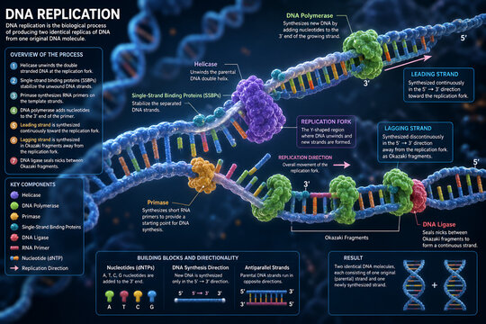 DNA Replication Process Educational 3D Infographic