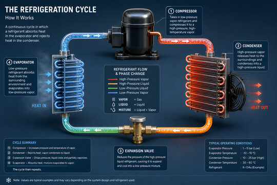 Refrigeration Cycle Working Principle HVAC System Infographic