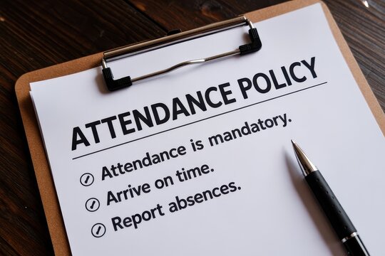 Attendance policy document on a clipboard with a pen, mandatory attendance explained