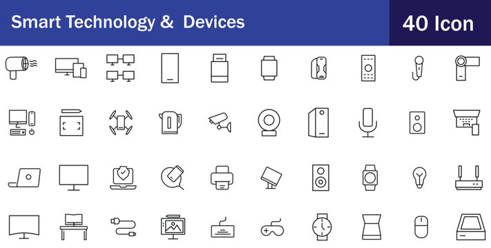 Smart Technology & Devices Icons Set &ndash; Modern Electronic Gadgets Vector Collection