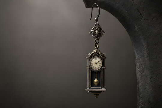Single Earring Dangling Tiny Working Pendulum Clock