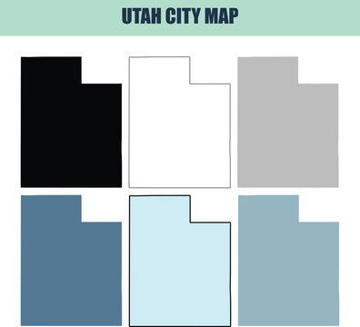 Utah state outline variations in six style fill stock fill stock and line art on white background