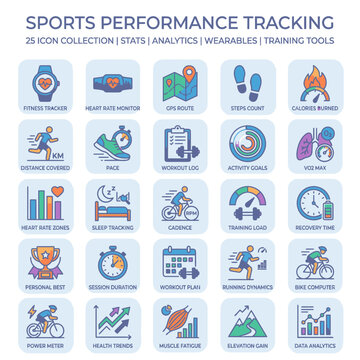 Sports performance tracking icons set.