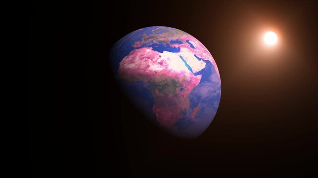 Earth globe animation from space view. Earth globe global planetary visualization. Earth globe international communication graphic on black background for science.