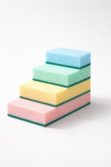 Fototapeta premium Colorful cleaning sponges stacked minimal composition household hygiene concept soft pastel design