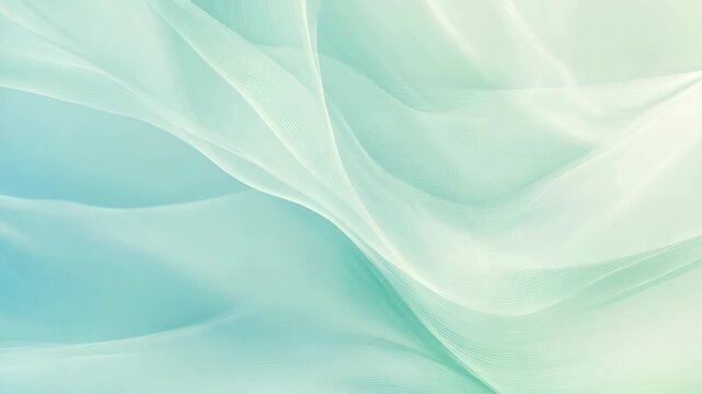 Light fabric moves softly in blue and green tones. The patterns change across four frames. Each frame shows a unique look at the fabric's flow and texture