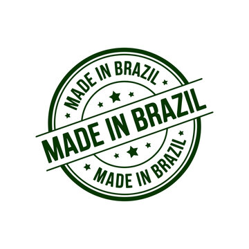 Green Made in Brazil stamp seal logo with stars  country of origin label