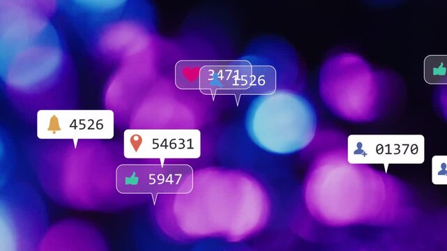 Badges spawning right edge floating inward centering updating counts showing activity on purple bg
