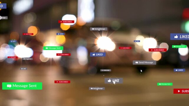 Social badges appearing after headlight flash, floating and clustering showing rising notifications