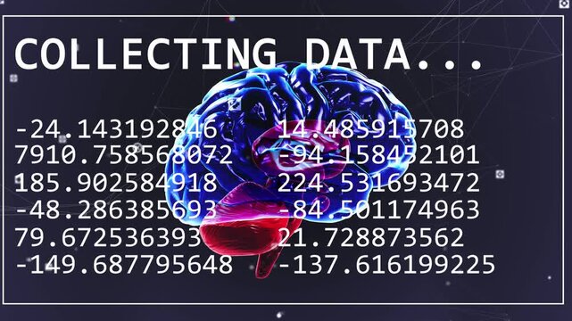 On data feed, 3D brain shifting and pulsing while numbers updating and normalizing for analysis
