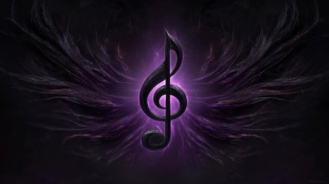 Mystical Musical Note Surrounded by Abstract Ethereal Patterns and Radiant Purple Glow