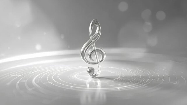 Shimmering Silver Musical Note Surrounded by Radiant Abstract Waves and Delicate Sparkles in a Harmonious Atmosphere