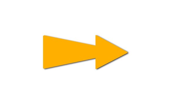 Bold yellow arrow animation pointing right, minimalist geometric directional symbol on Alpha channel