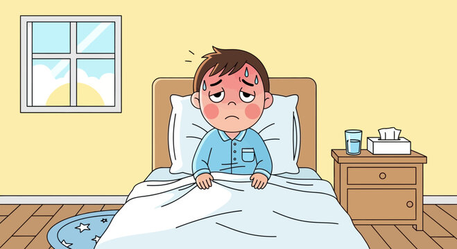 A Sick Child Inside The Bedroom Depicting Illness And Sickness Or Medical Need