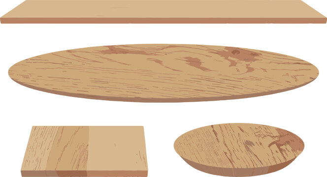 Empty Wooden Plate and Tray Vector Collection with Natural Grain Textures for Food Presentation Restaurant Menus Product Display Mockups and Rustic Kitchen Interior Graphic Designs