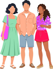 Obraz premium Three diverse people standing together in summer clothes.