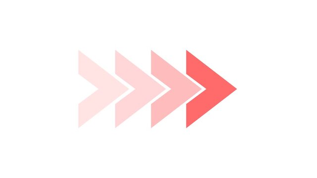 Animated red chevron arrow progress indicator, flickering geometric arrows isolated on a white background