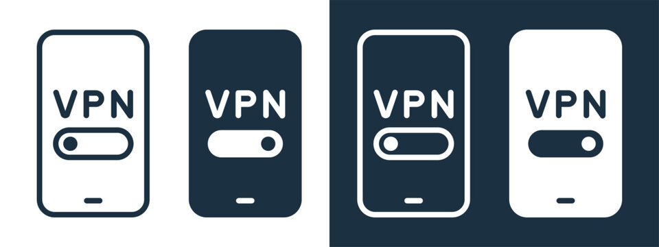 VPN Toggle Icon on Mobile Phone. Virtual Private Network with On Off Switch. Vector Illustration