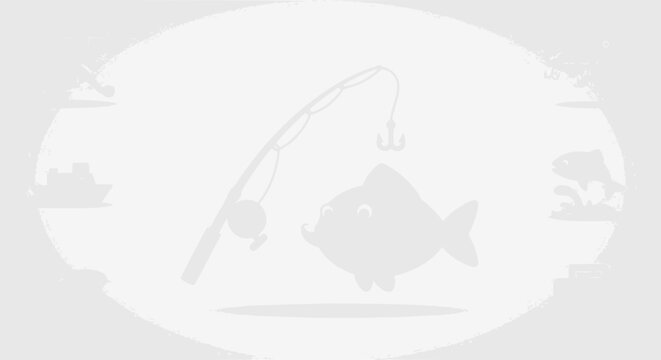 Cute cartoon fish caught on fishing hook, illustration