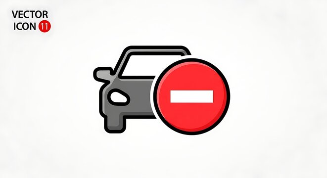 No Parking Car Vector Icon Sign.