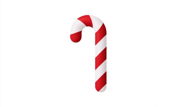 Single red and white striped candy cane isolated on a plain white background representing a traditional sweet treat for the winter holiday season and festive celebrations