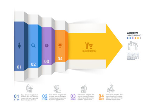 Arrow Step Infographic with Business Growth Workflow Diagram Template Background