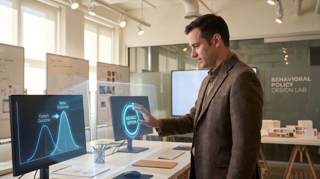 Behavioral Economics Concept: Designer Adjusting Choice Architecture Visualization to Nudge Population Behavior