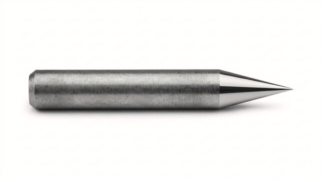 Macro shot of a single tungsten electrode with a microscopically sharp conical tip for a fiber optic fusion splicer.