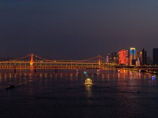 Naklejka premium Night view of Wuhan, Hubei, China's city skyline and landmarks