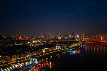 Fototapeta premium Night view of Wuhan, Hubei, China's city skyline and landmarks