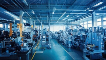 Fototapeta premium Modern Manufacturing Facility with Advanced Machinery and Production Lines.