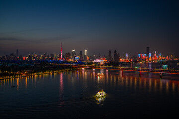Fototapeta premium Night view of Wuhan, Hubei, China's city skyline and landmarks