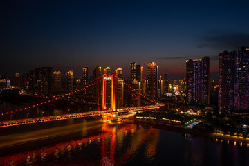 Obraz premium Night view of Wuhan, Hubei, China's city skyline and landmarks