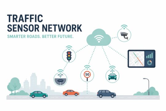 Traffic Sensor Network Illustration for Smart Roads Connected Vehicles and Urban Mobility