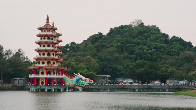 Colorful Dragon Pagoda on Lake in Kaohsiung Taiwan