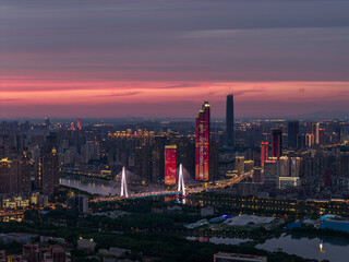 Fototapeta premium Night view of Wuhan, Hubei, China's city skyline and landmarks