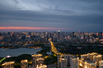Obraz premium Night view of Wuhan, Hubei, China's city skyline and landmarks