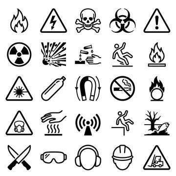 Warning signs and symbols icons.