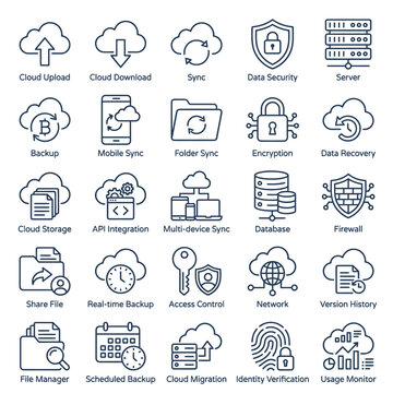 Cloud computing security icons set.