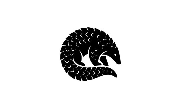 Minimal pangolin silhouette vector illustration with simple scale pattern isolated on white background