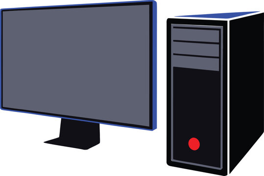 Modern desktop computer setup with a black monitor and tower unit for office or gaming use