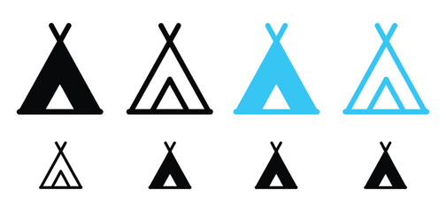 Camping tent icon set teepee and wigwam vector symbols outdoor adventure sign collection minimalist black and white tent design concept. © vector by martin