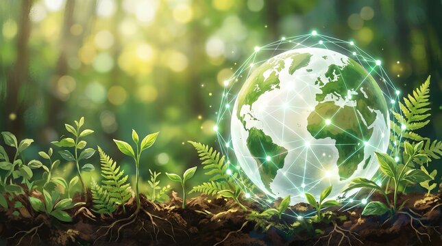 Environment World Earth Day, Green Earth with Environment icons. Saving the environment, and environmentally sustainable, Environmental technology.