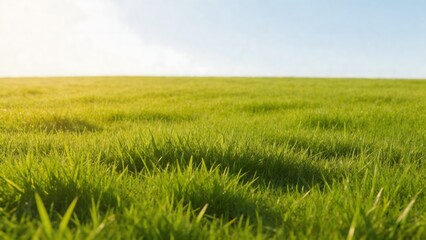 Fototapeta premium Green grass field under blue sky