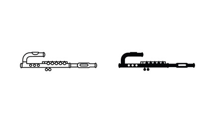 Musical flute icon in minimalist outline and solid black silhouette styles for classical music and orchestra graphic design projects © Canvas
