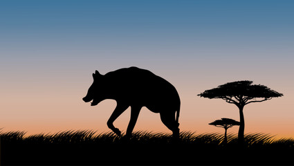 Hyena on safari at sunset, color vector illustration © OMIA